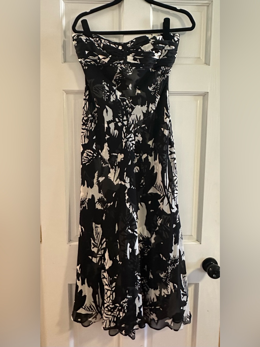 Donna Ricco 100% Silk Strapless Black and White Floral Print Midi Dress Size 6